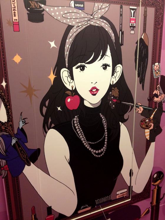 新宿ルミネのエレベーターの中村佑介のイラスト